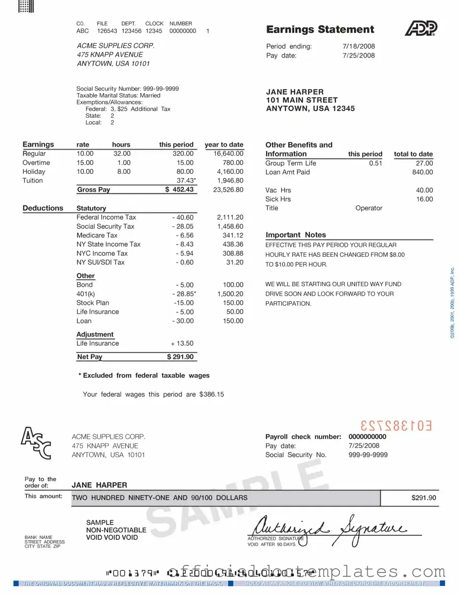 Fill Your Adp Pay Stub Template