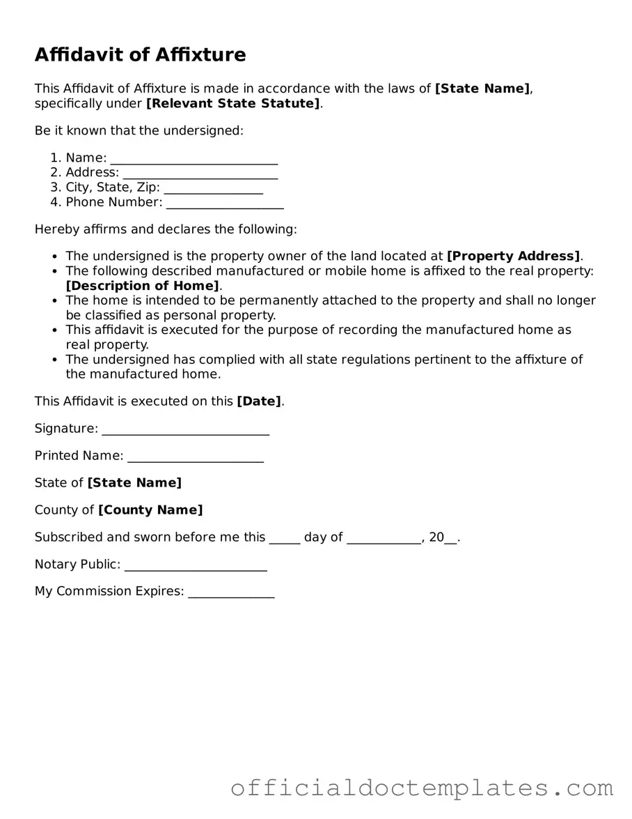 Fillable Affidavit of Affixture Template