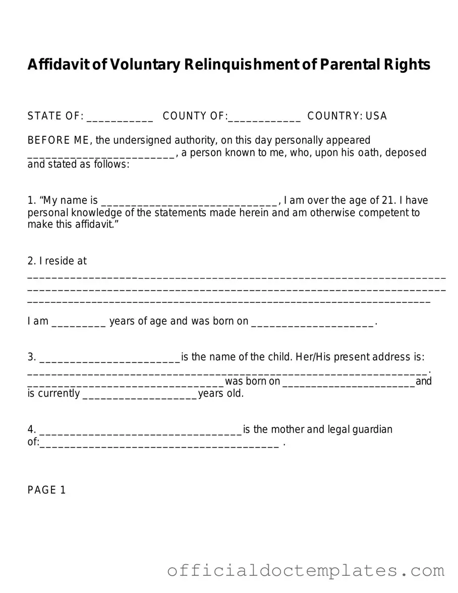 Fill Your Affidavit Parental Rights Template