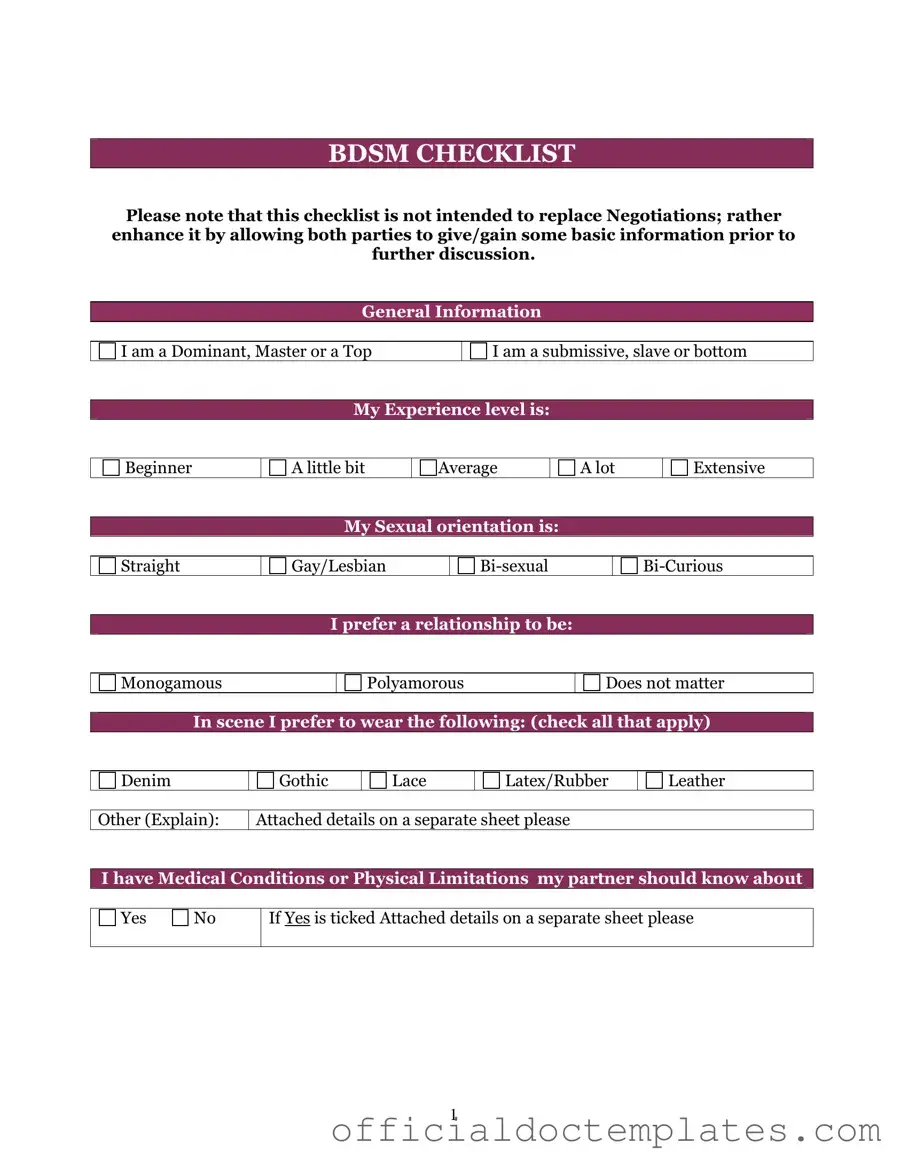 Fill Your Bdsm Checklist Template