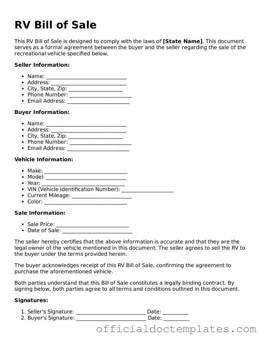 Fillable RV Bill of Sale Template