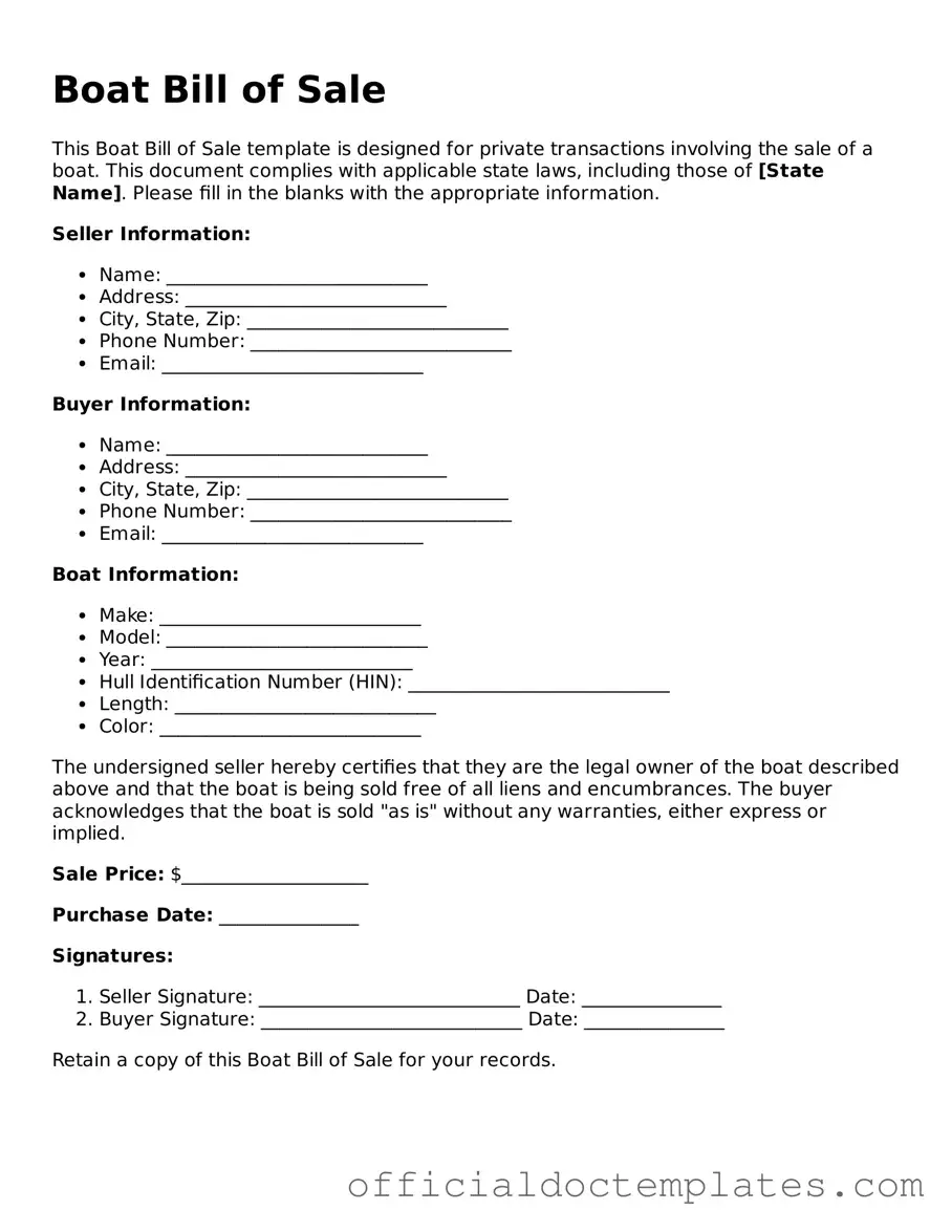 Fillable Boat Bill of Sale Template