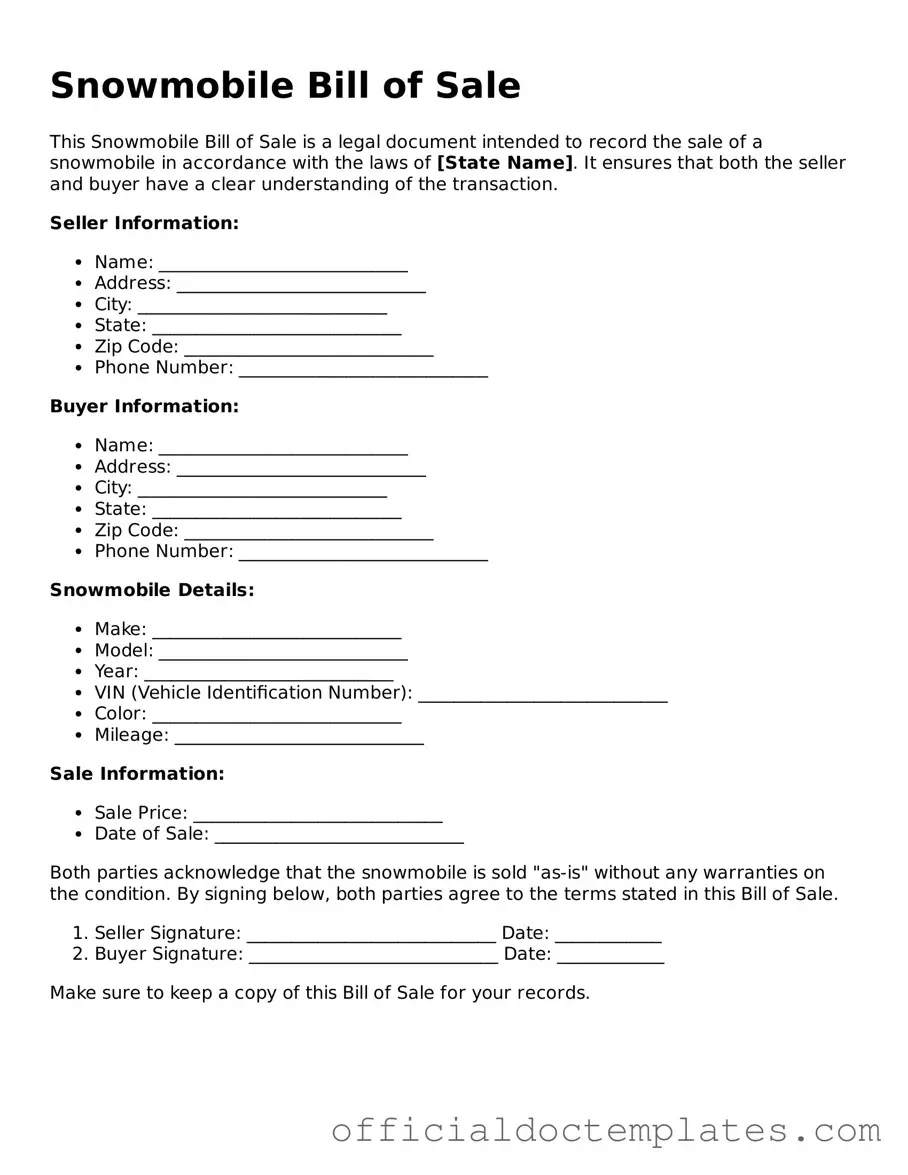 Fillable Snowmobile Bill of Sale Template
