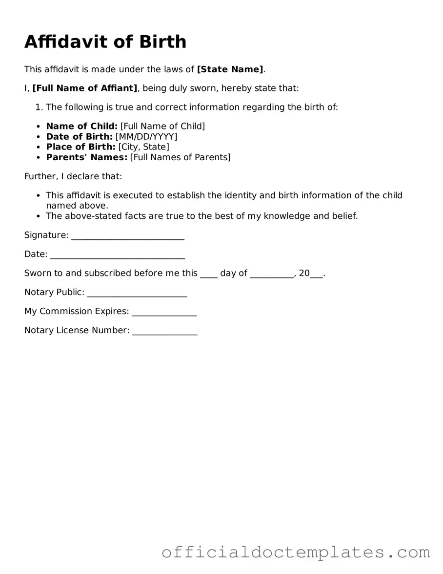 Fillable Affidavit of Birth Template