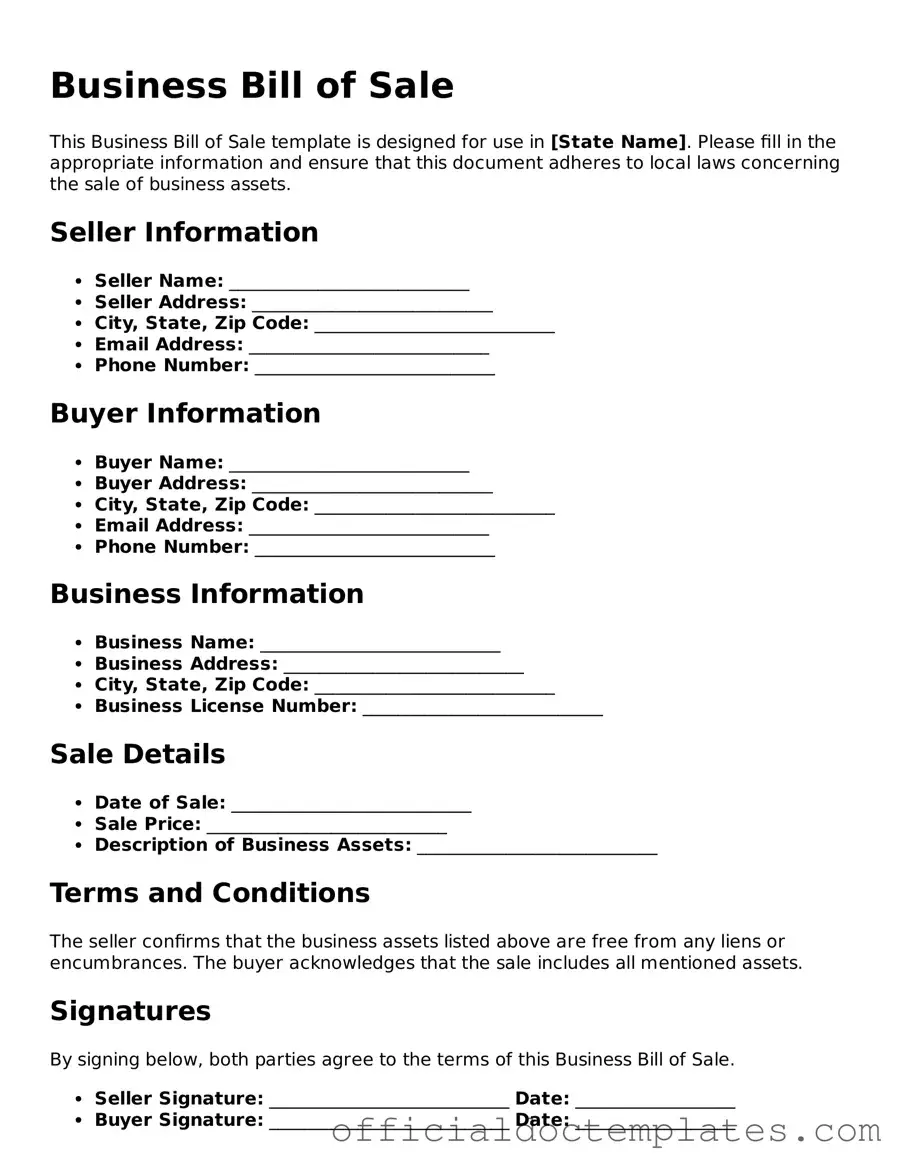 Fillable Business Bill of Sale Template