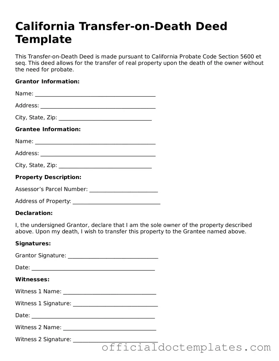 Free Transfer-on-Death Deed Form for the State of California