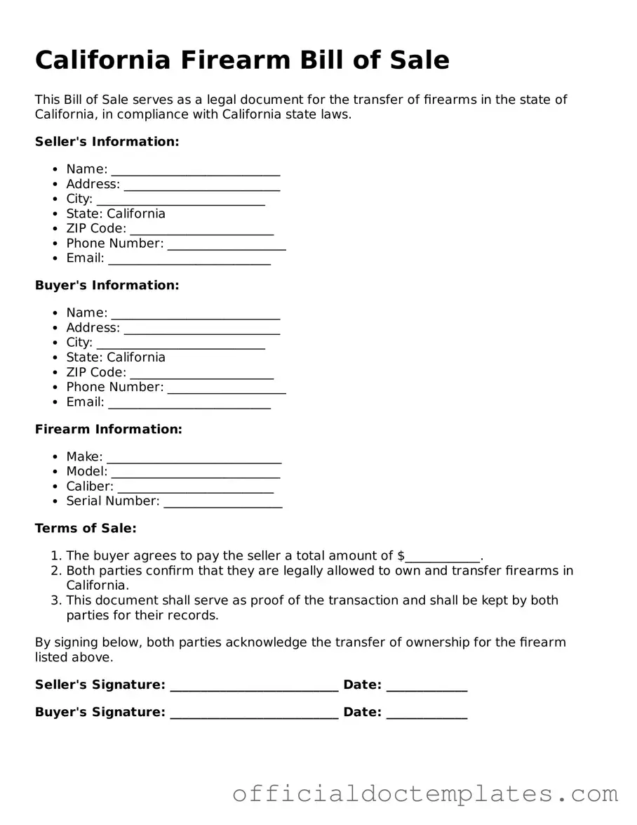 Free Firearm Bill of Sale Form for the State of California