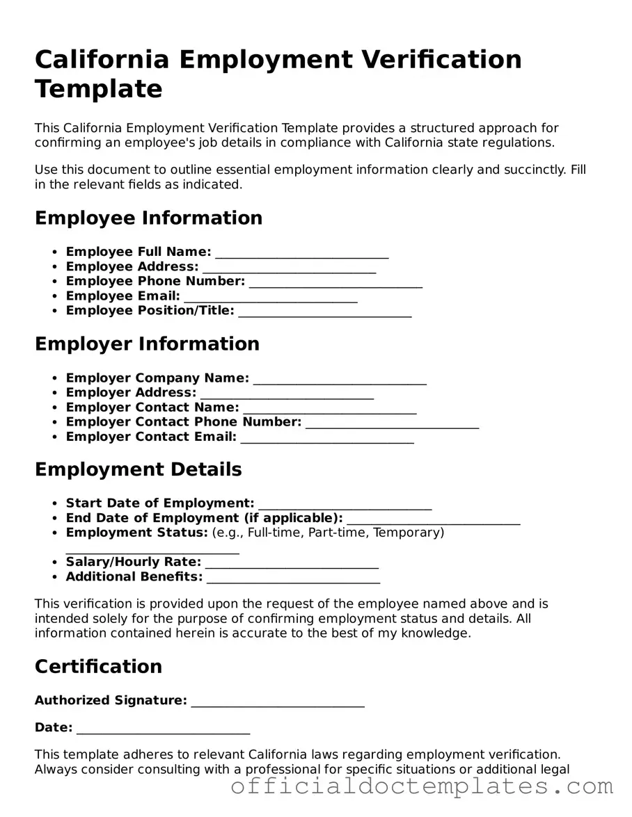 Free Employment Verification Form for the State of California