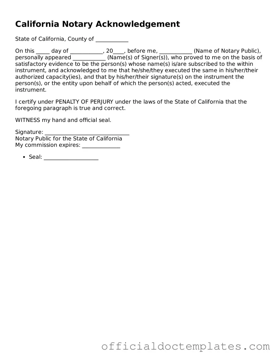 Free Notary Acknowledgement Form for the State of California