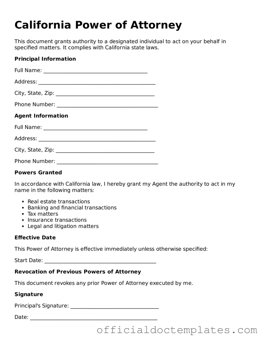 Free Power of Attorney Form for the State of California