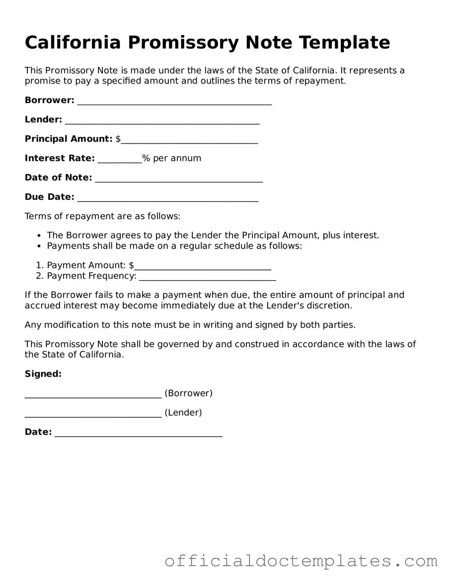 Free Promissory Note Form for the State of California