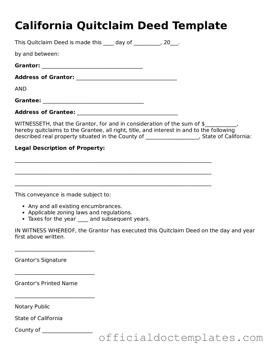 Free Quitclaim Deed Form for the State of California