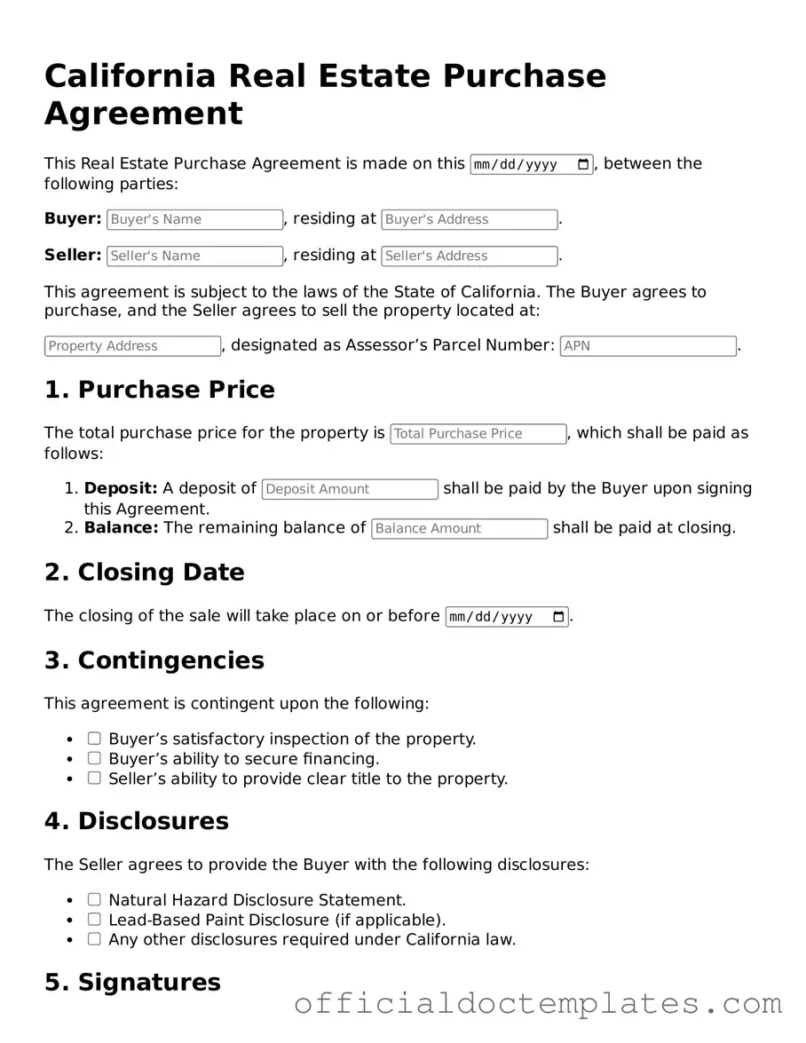 Free Real Estate Purchase Agreement Form for the State of California