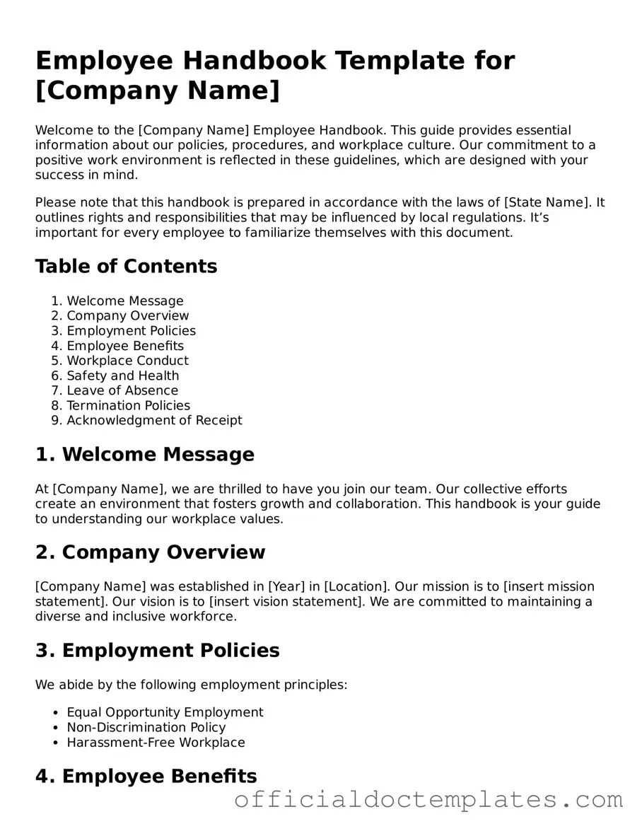 Fillable Employee Handbook Template