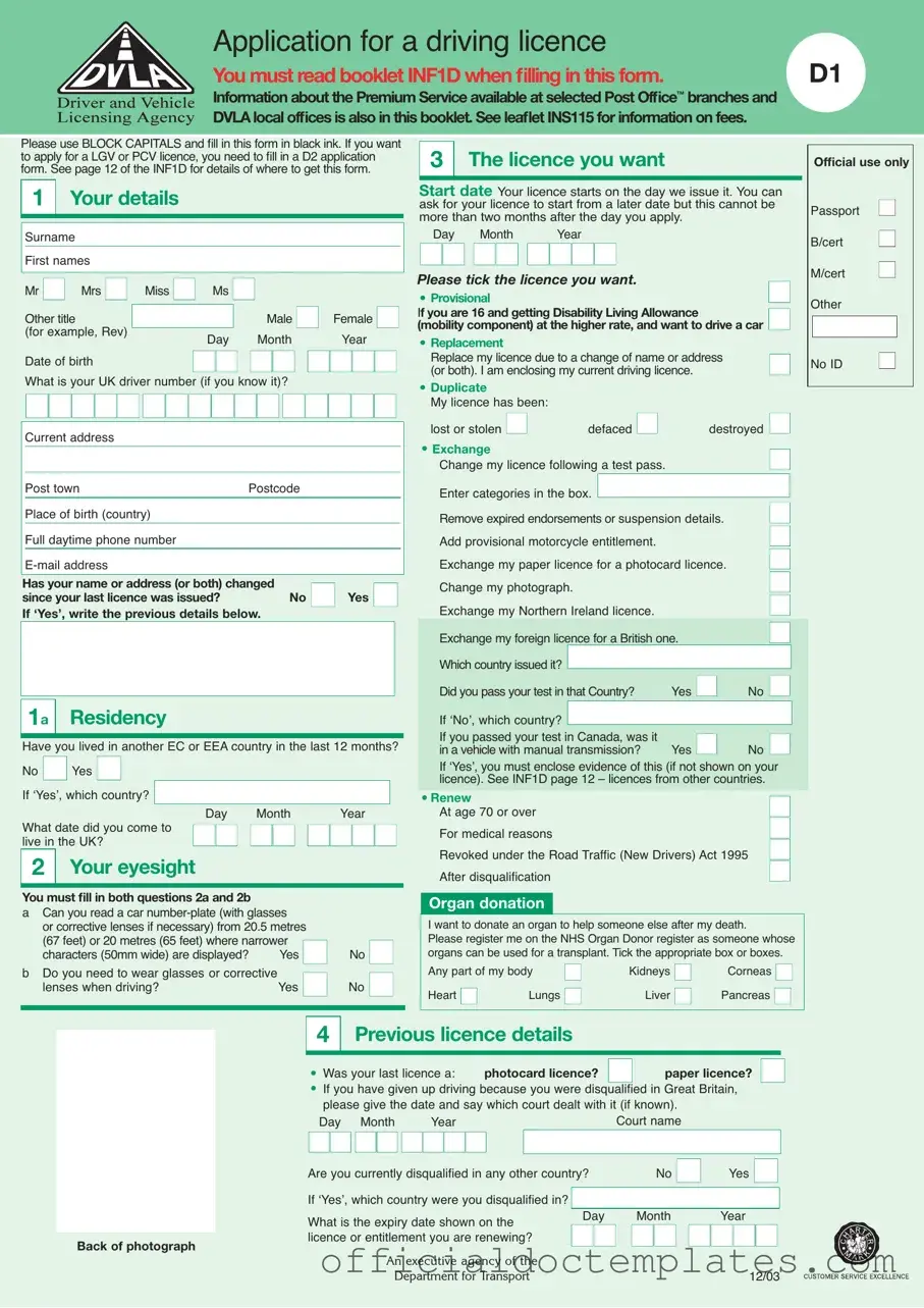 Fill Your D1 Dvla Template