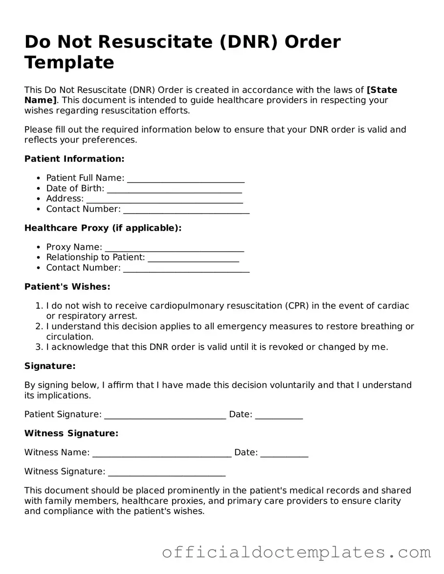 Fillable Do Not Resuscitate Order Template