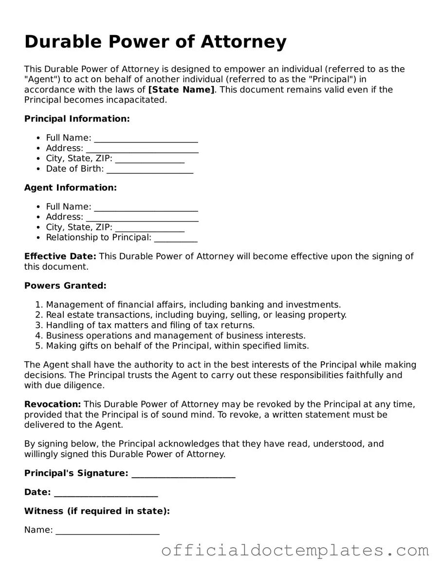 Fillable Durable Power of Attorney Template