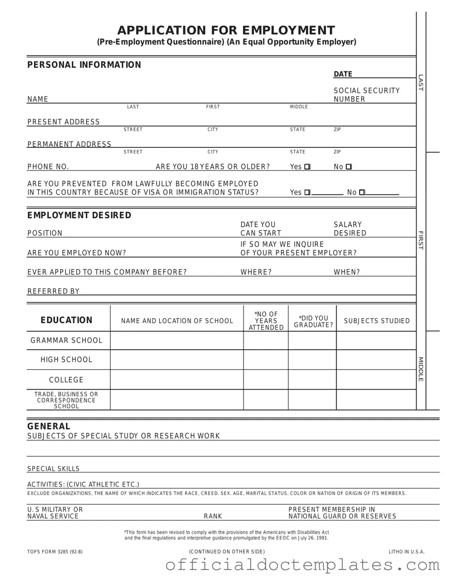 Fill Your Employment Application Pdf Template