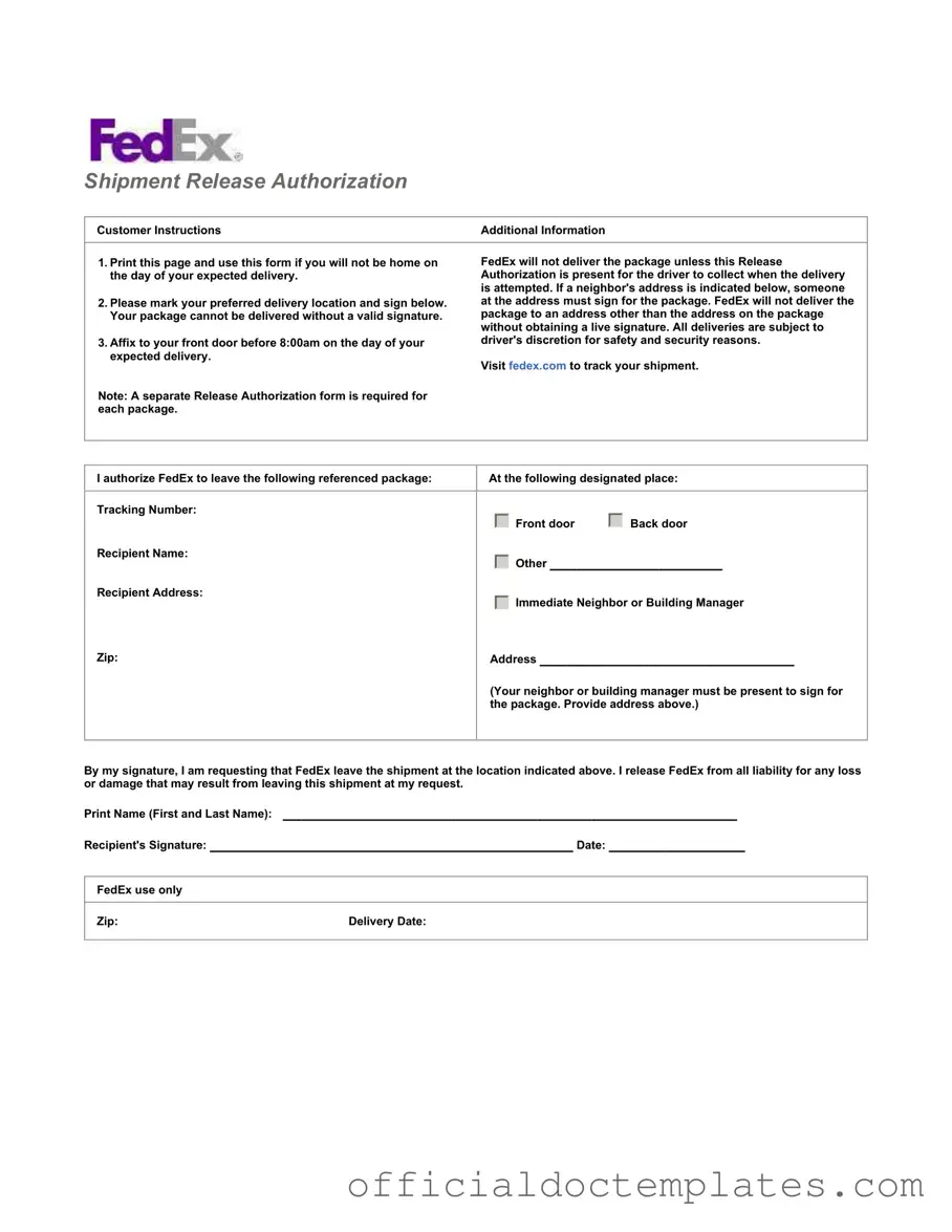 Fill Your Fedex Release Template