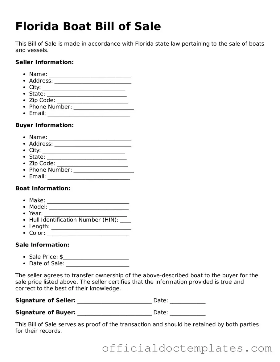 Free Boat Bill of Sale Form for the State of Florida
