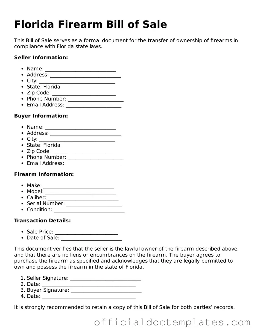 Free Firearm Bill of Sale Form for the State of Florida