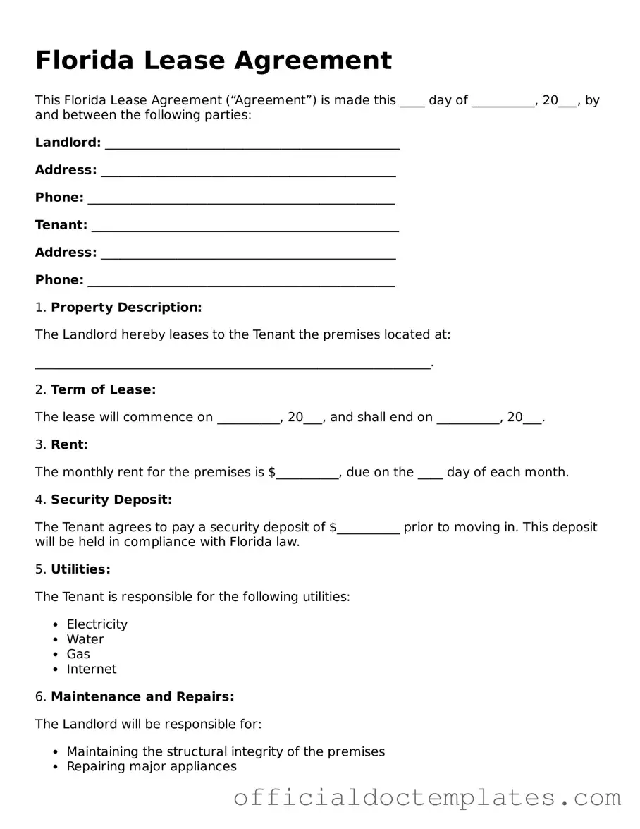 Free Lease Agreement Form for the State of Florida