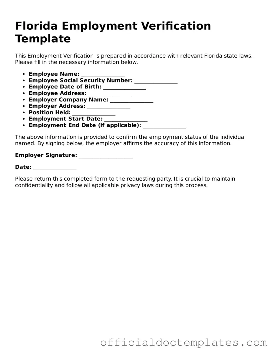 Free Employment Verification Form for the State of Florida
