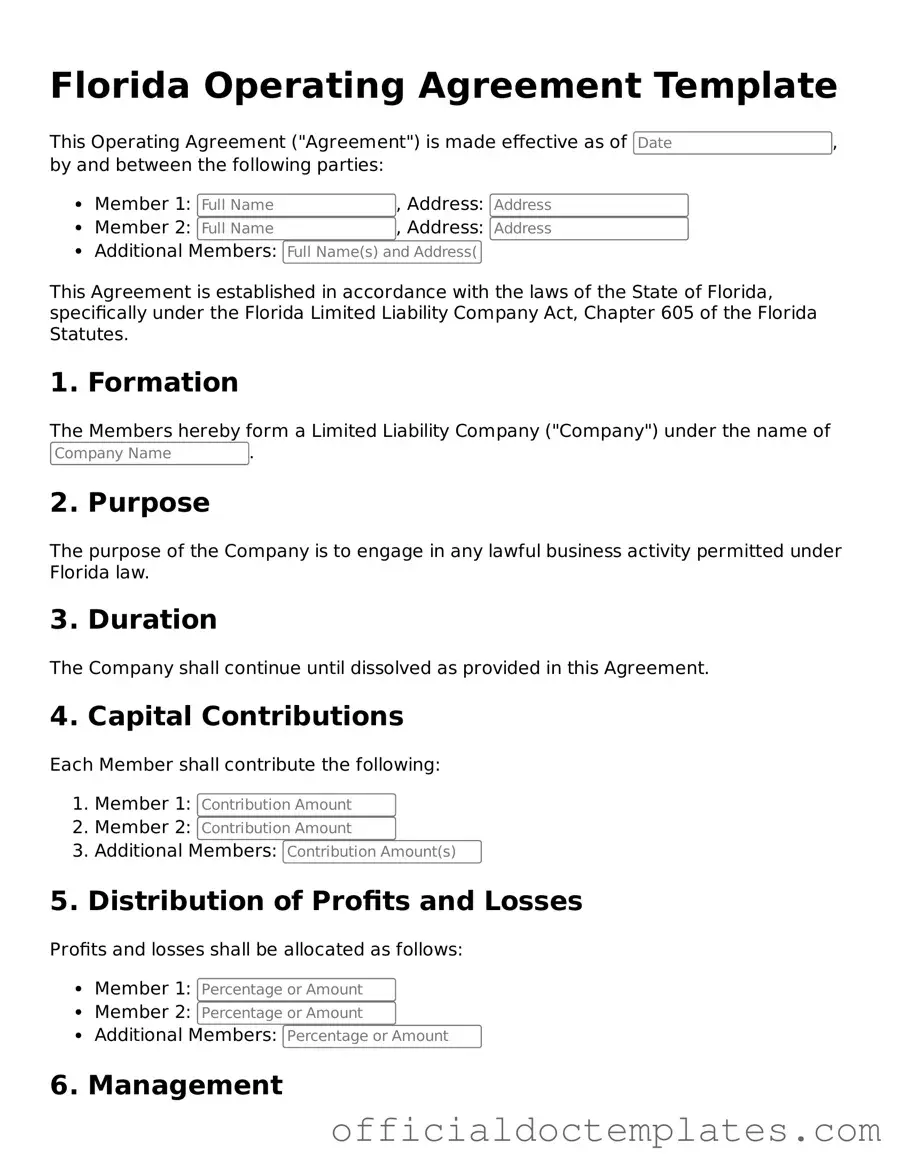 Free Operating Agreement Form for the State of Florida