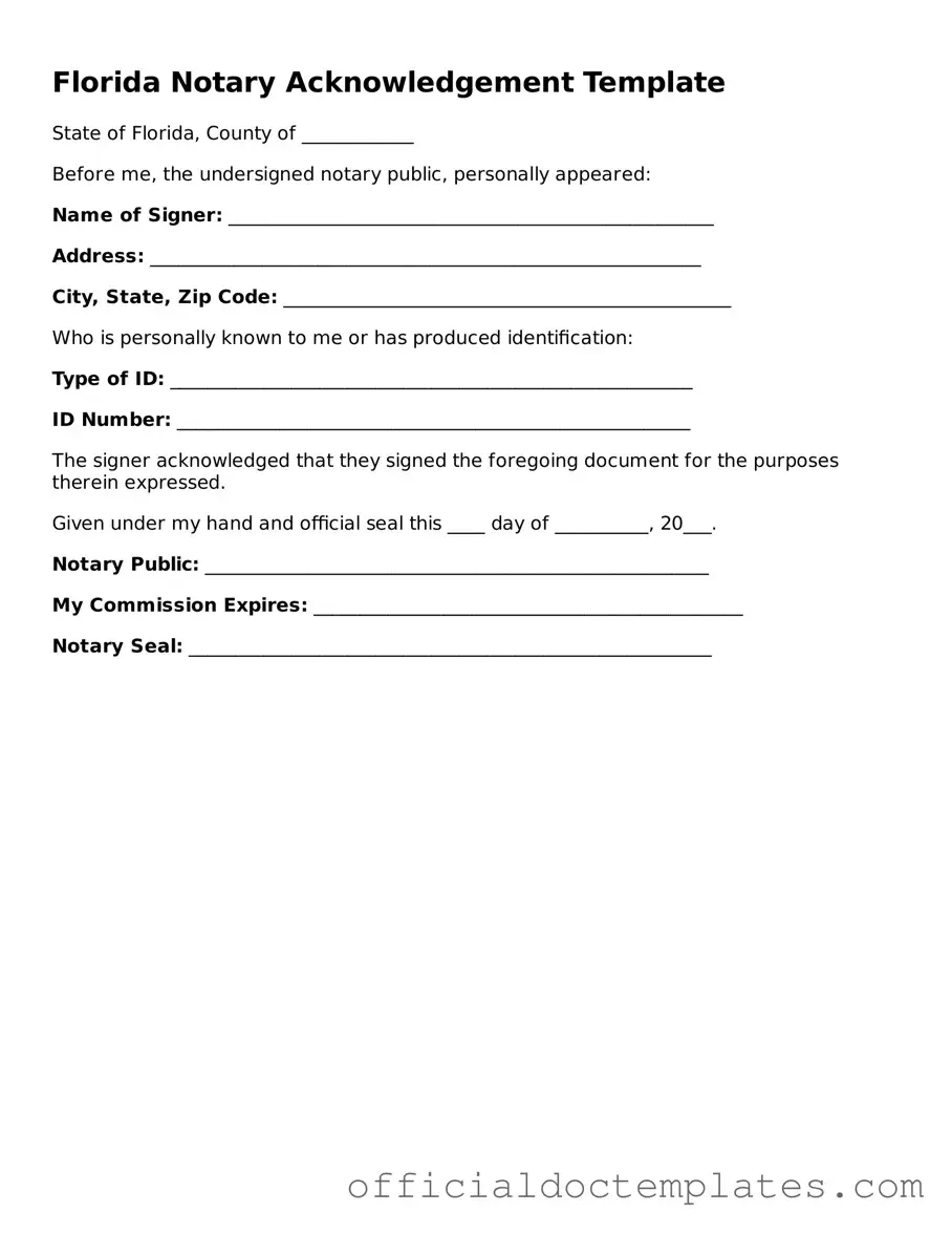 Free Notary Acknowledgement Form for the State of Florida