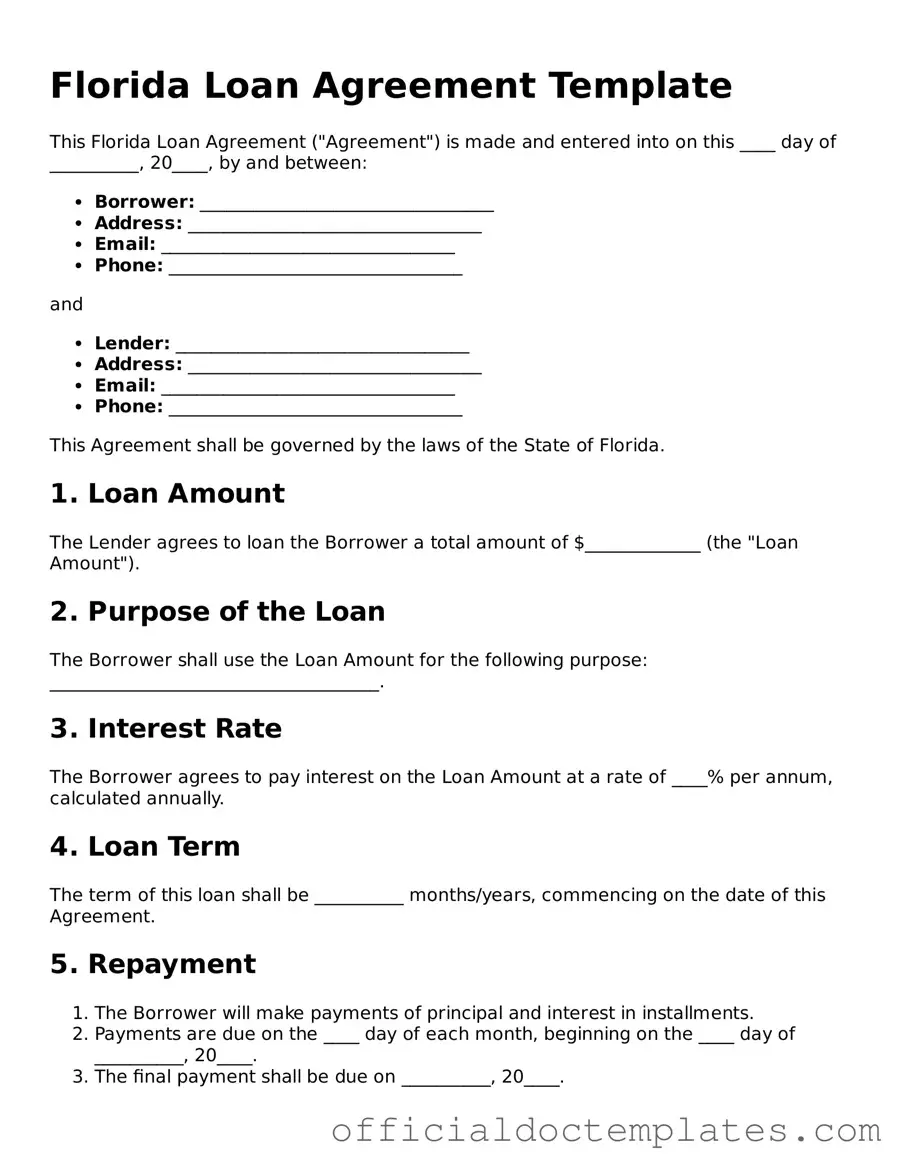 Free Loan Agreement Form for the State of Florida