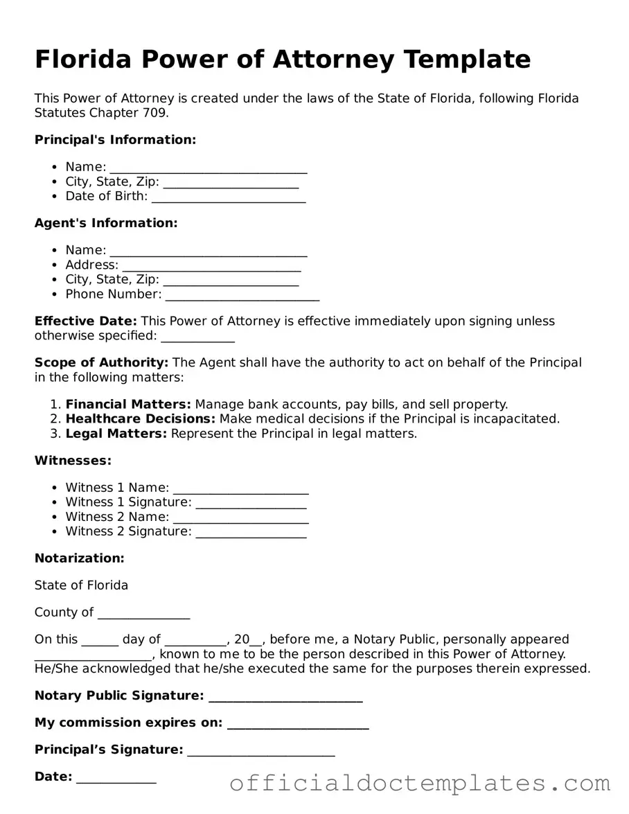 Free Power of Attorney Form for the State of Florida