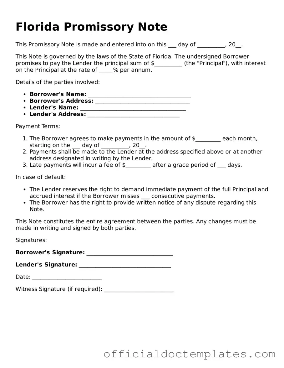 Free Promissory Note Form for the State of Florida