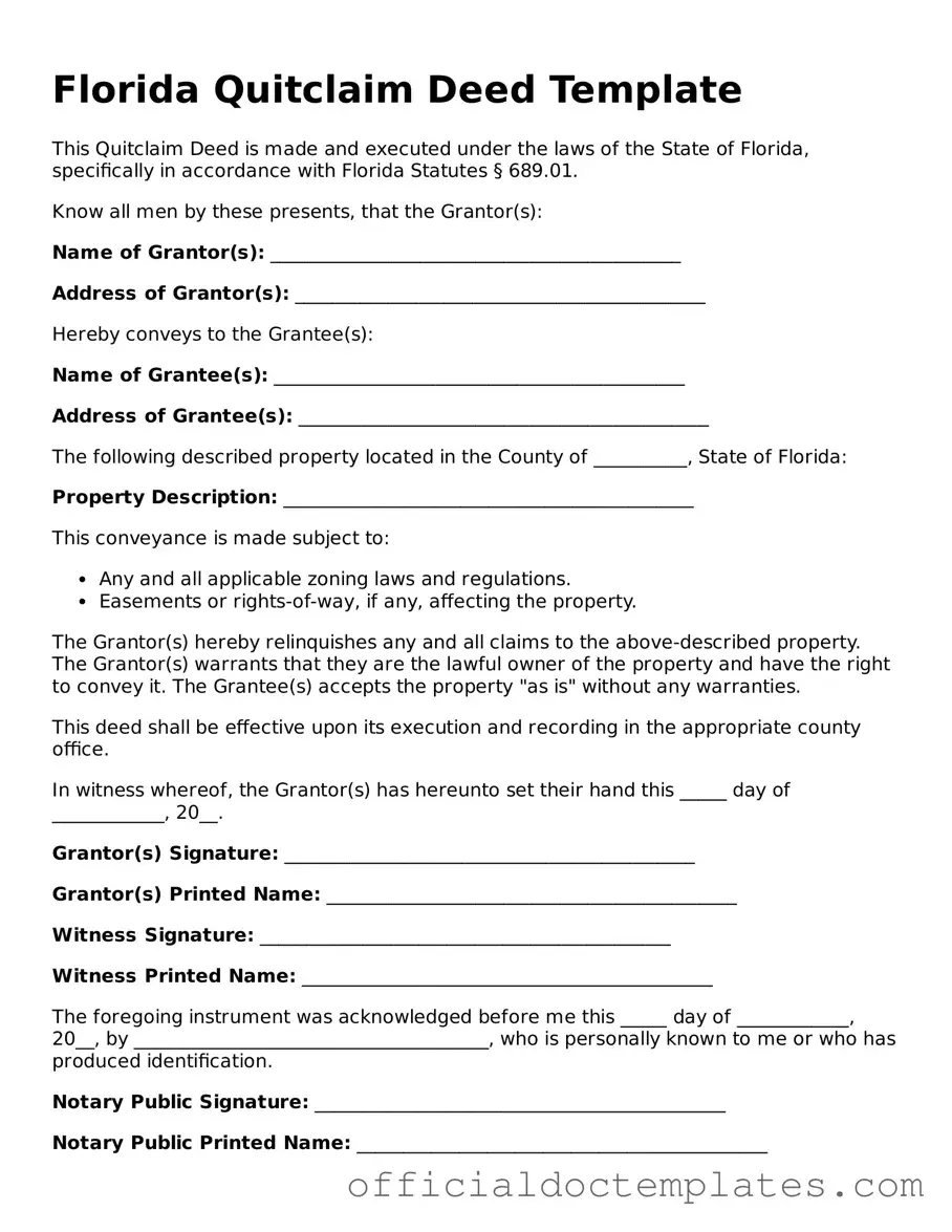 Free Quitclaim Deed Form for the State of Florida