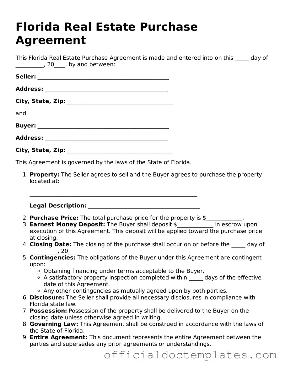 Free Real Estate Purchase Agreement Form for the State of Florida