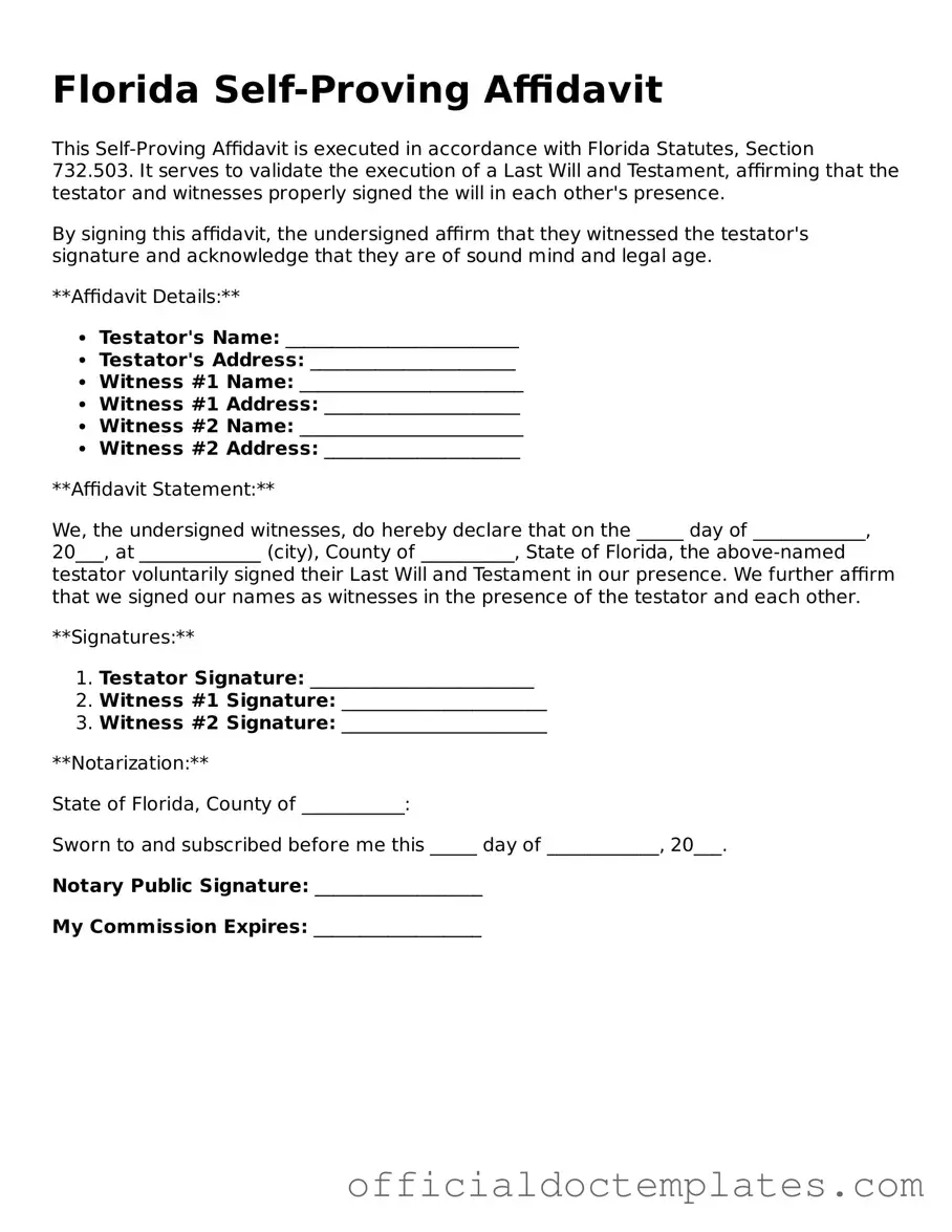 Free Self-Proving Affidavit Form for the State of Florida