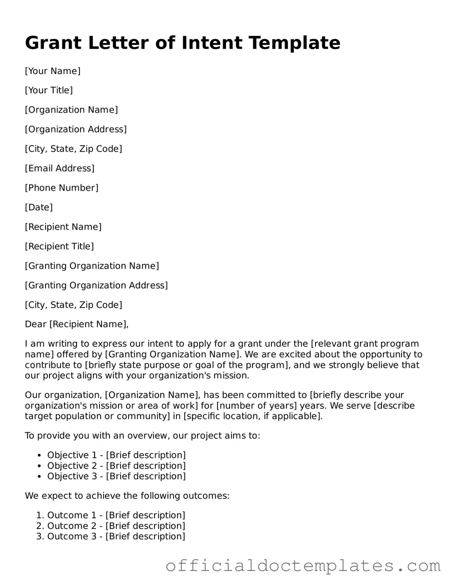 Fillable Grant Letter of Intent Template