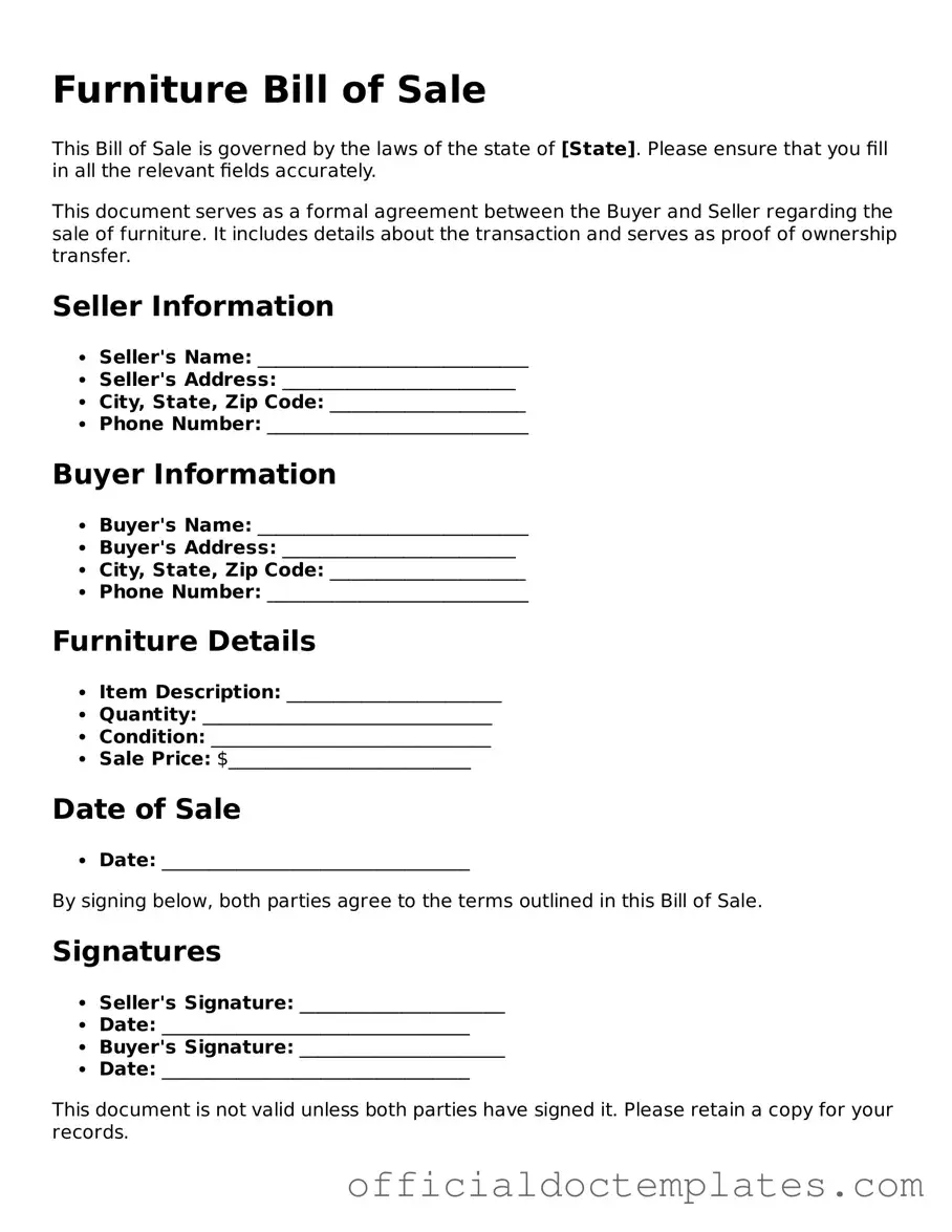 Fillable Furniture Bill of Sale Template
