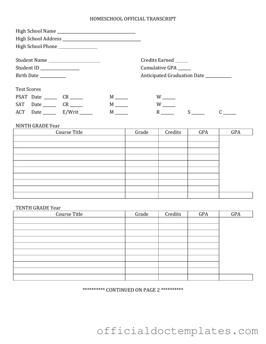 Fill Your High School Transcript Template