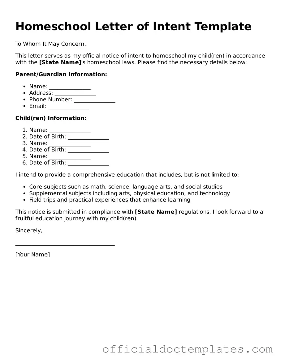 Fillable Homeschool Letter of Intent Template