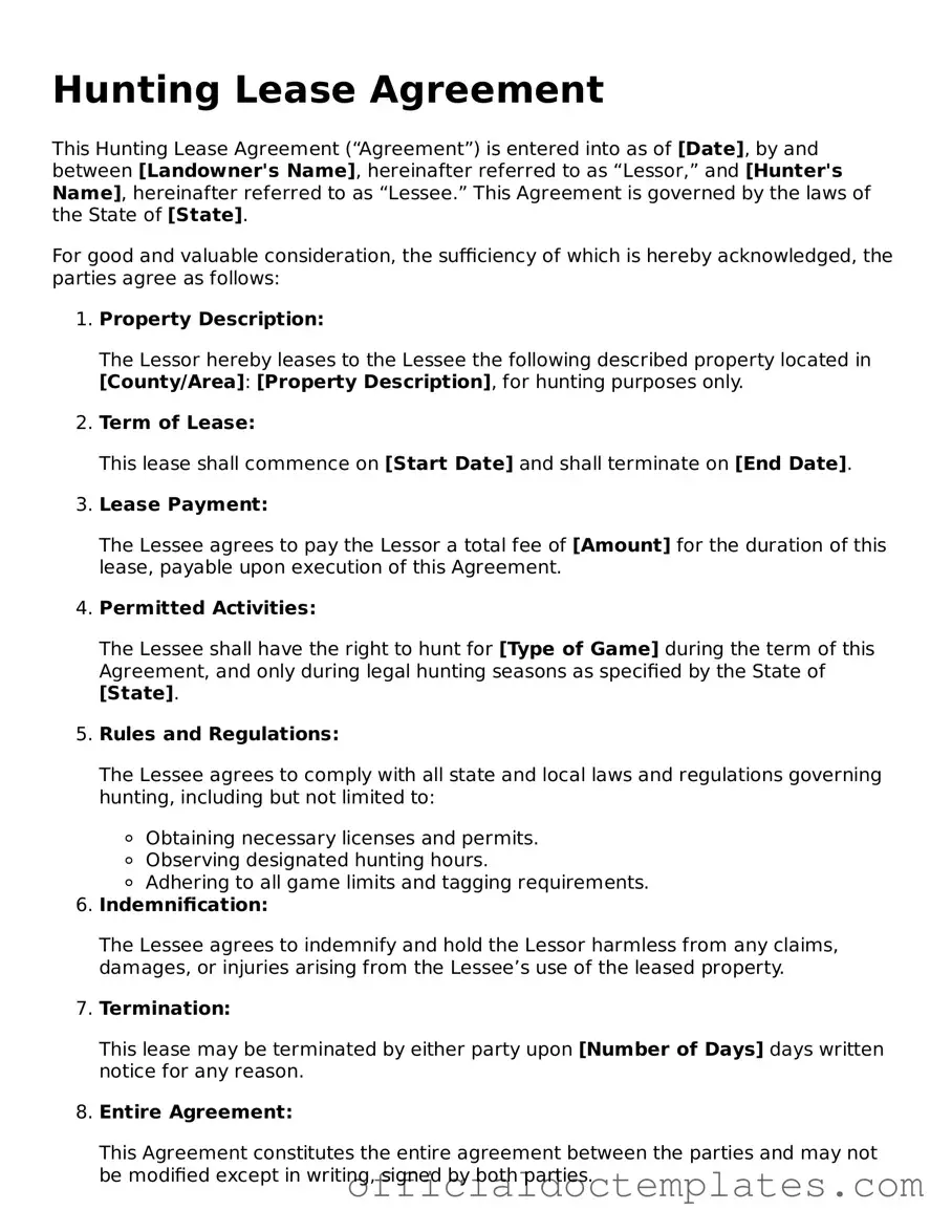 Fillable Hunting Lease Agreement Template
