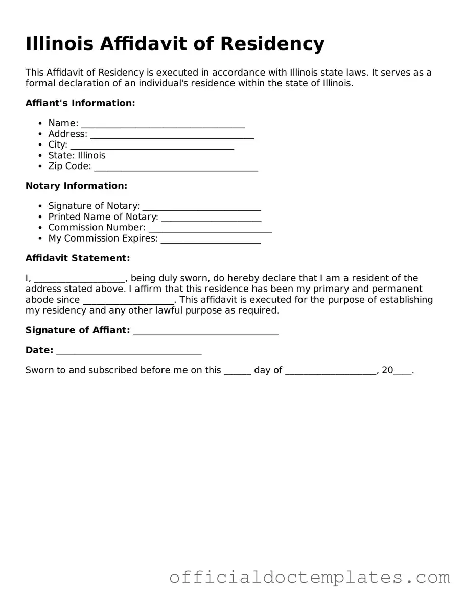 Free Affidavit of Residency Form for the State of Illinois