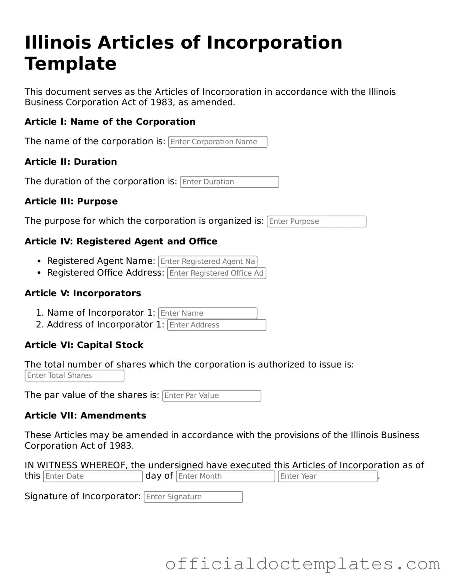 Free Articles of Incorporation Form for the State of Illinois