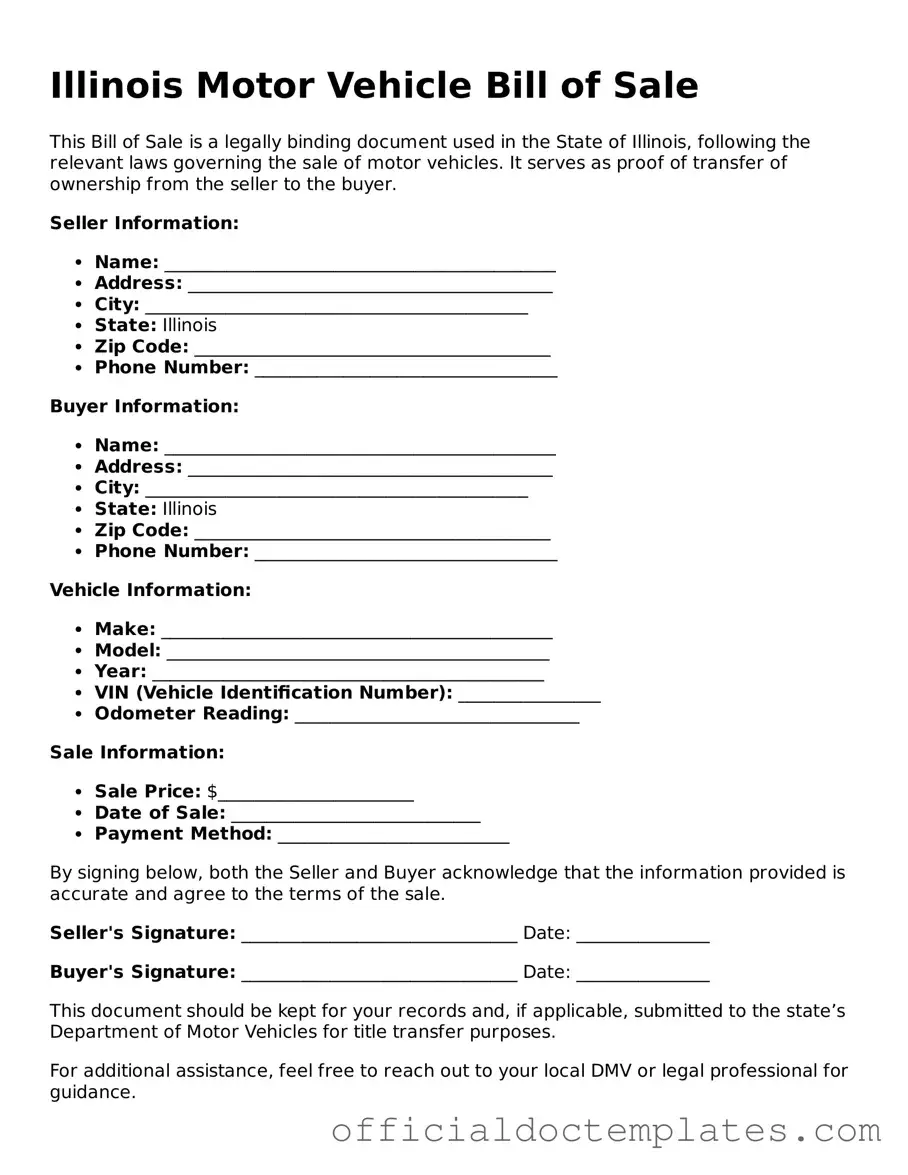 Free Motor Vehicle Bill of Sale Form for the State of Illinois