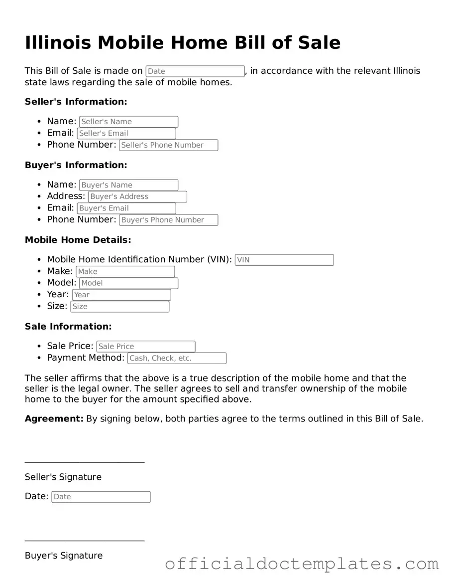 Free Mobile Home Bill of Sale Form for the State of Illinois