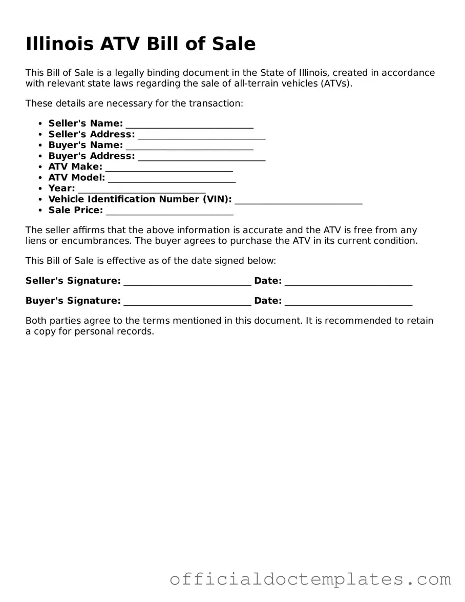 Free ATV Bill of Sale Form for the State of Illinois
