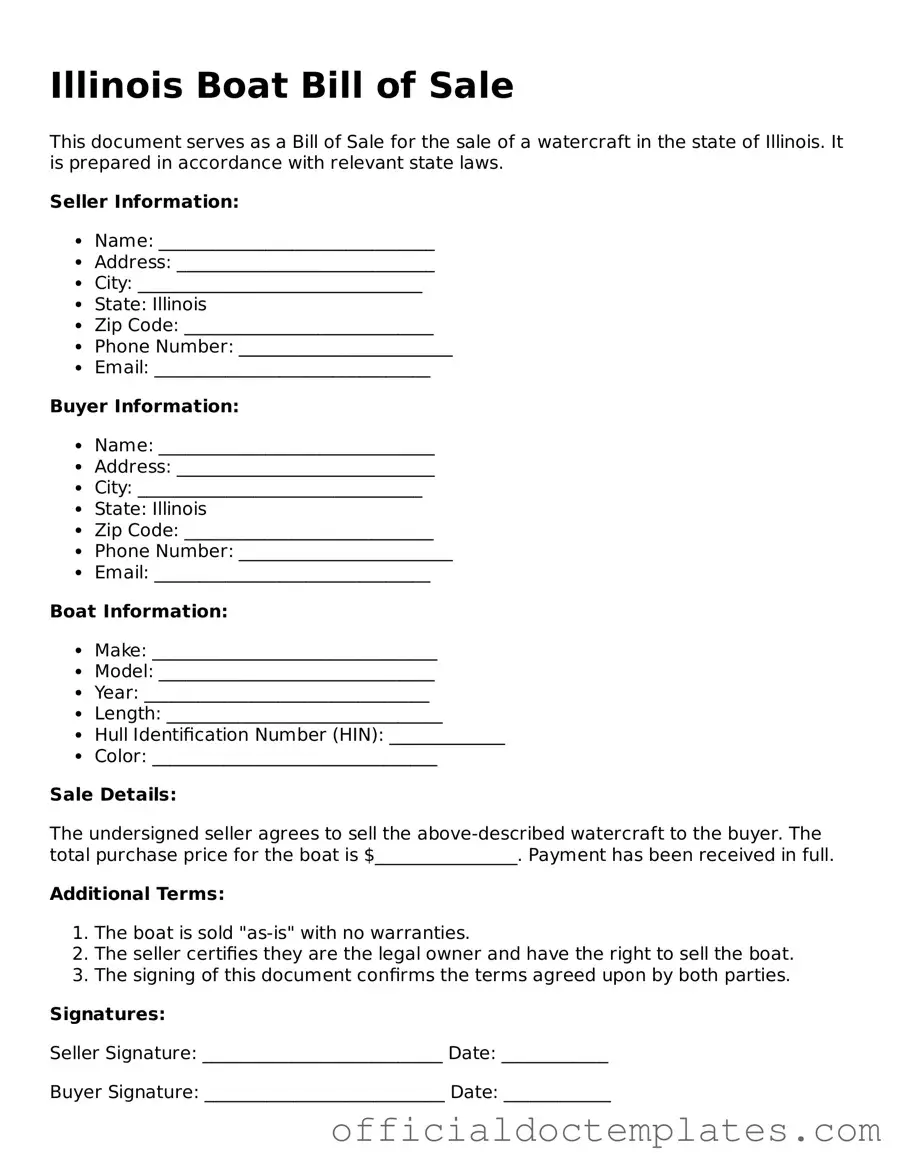 Free Boat Bill of Sale Form for the State of Illinois