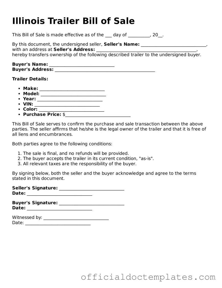 Free Trailer Bill of Sale Form for the State of Illinois