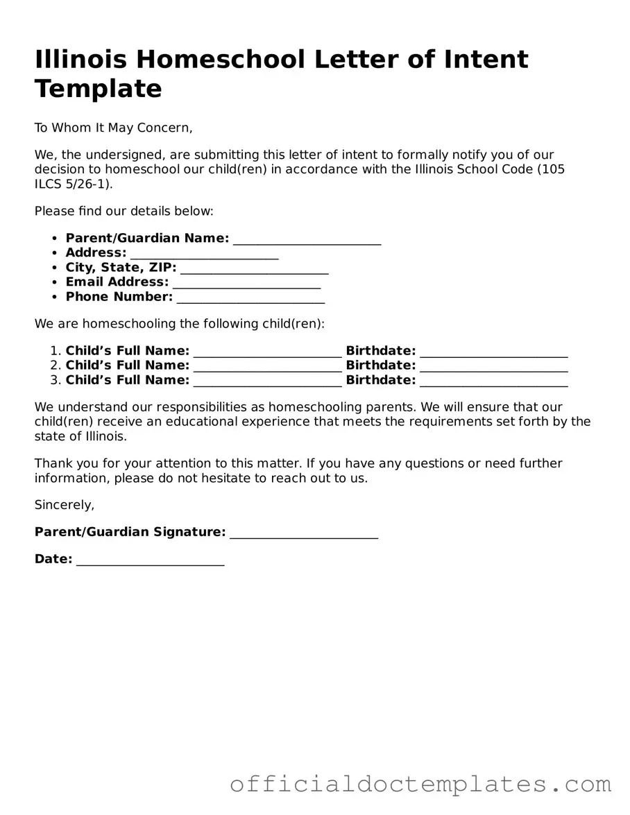 Free Homeschool Letter of Intent Form for the State of Illinois