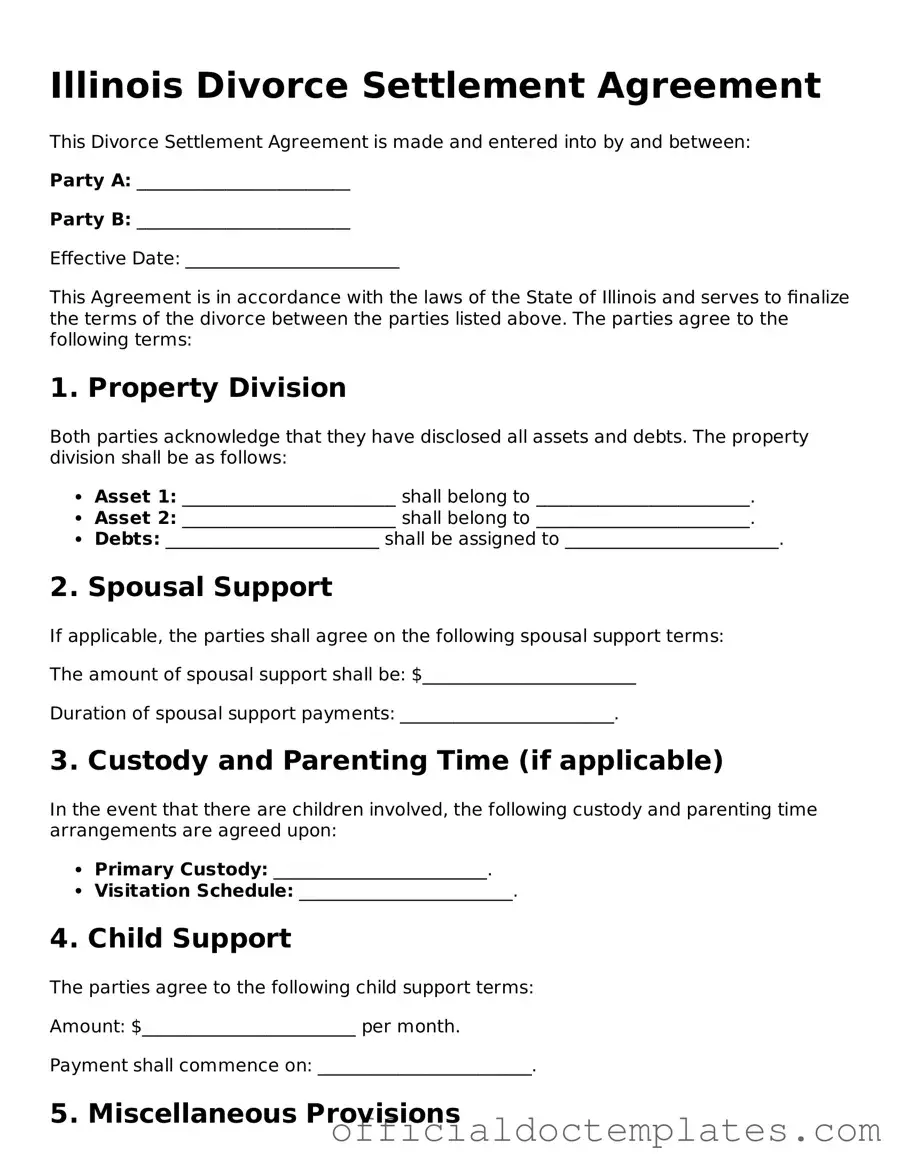 Free Divorce Settlement Agreement Form for the State of Illinois