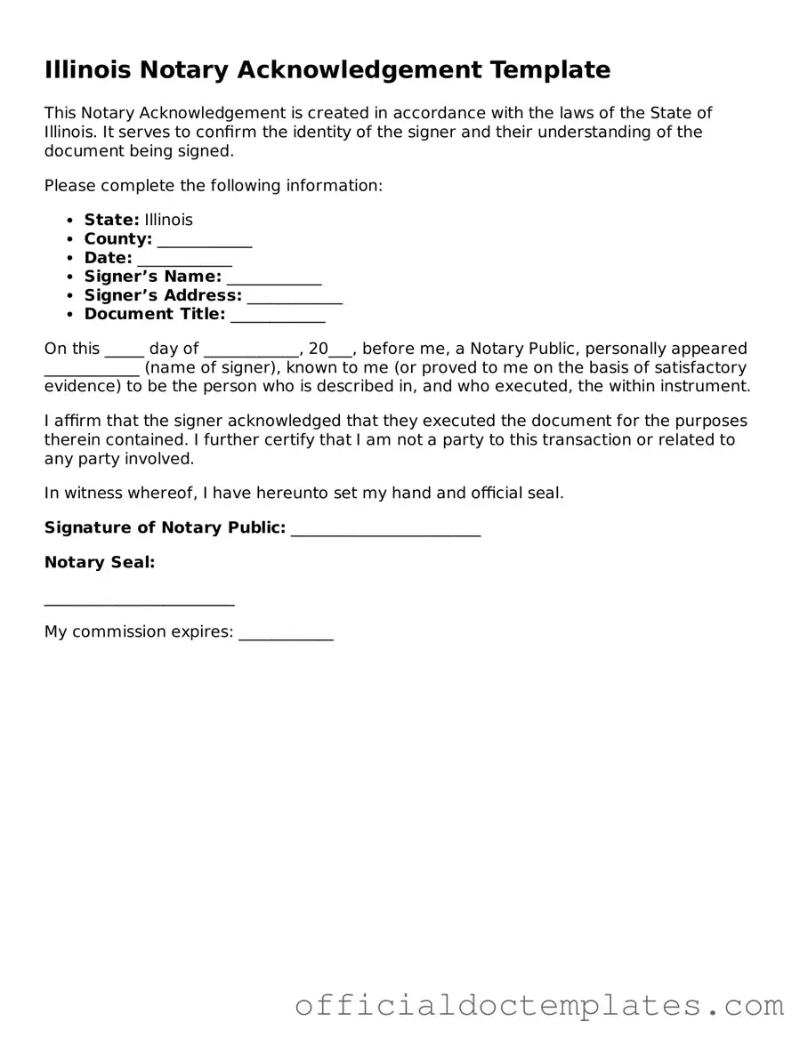 Free Notary Acknowledgement Form for the State of Illinois